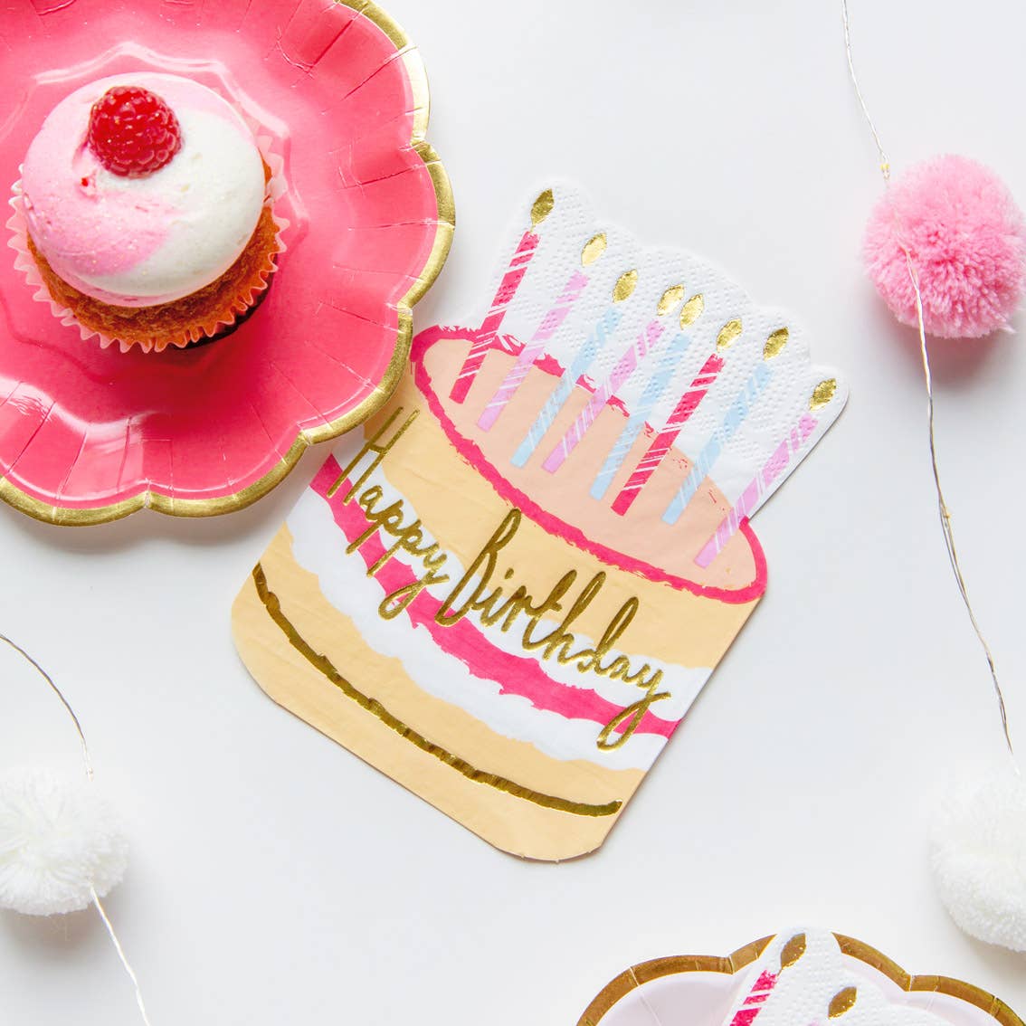 Rose Cake Shaped Happy Birthday Napkins