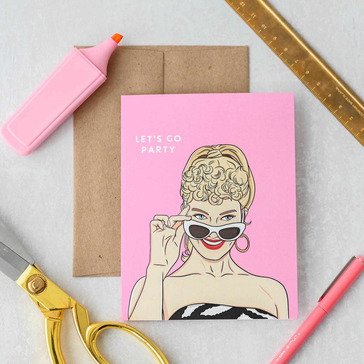 Retro Doll Let's Go Party - Birthday Card