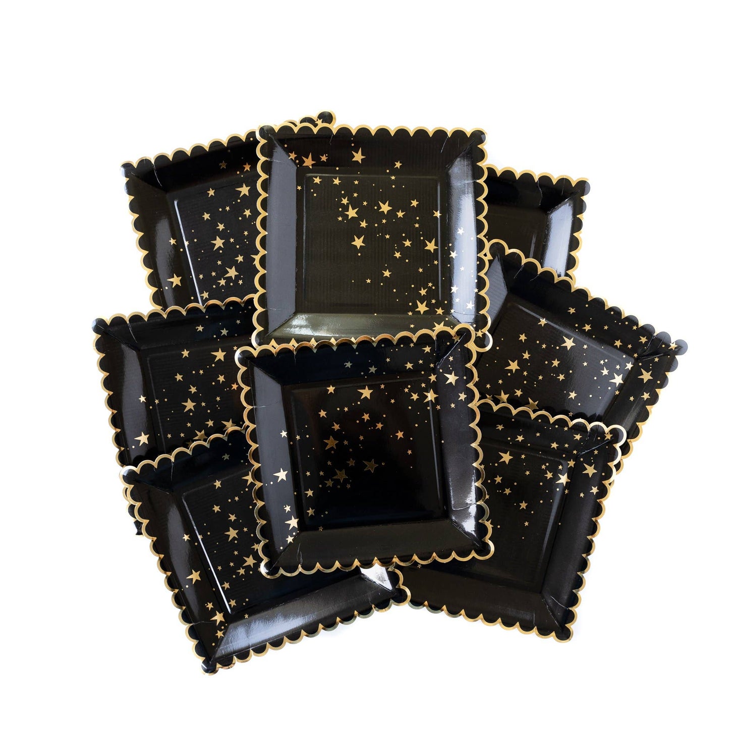 Gold Stars Black Scalloped 9" Plates