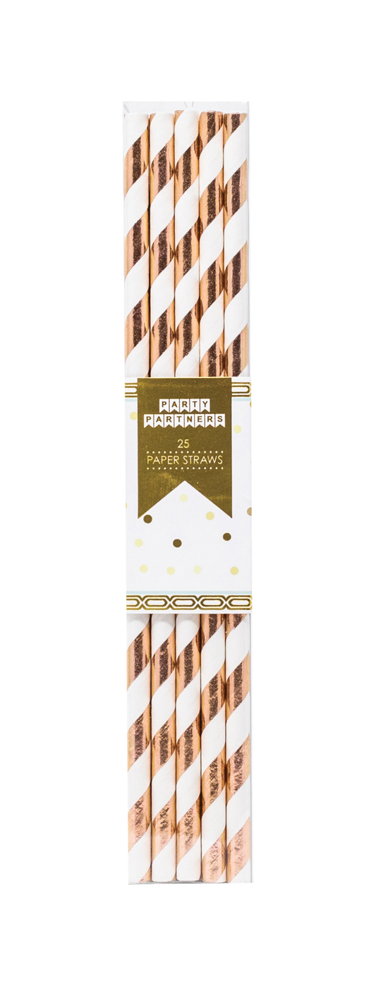 Rose Gold Striped Paper Straws