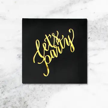 Cocktail Napkins, Black, Gold Foil