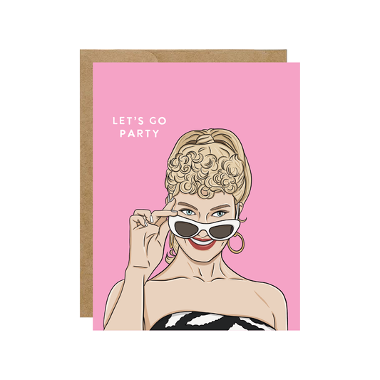 Retro Doll Let's Go Party - Birthday Card