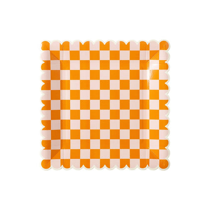 Checkered Paper Plate (Orange)