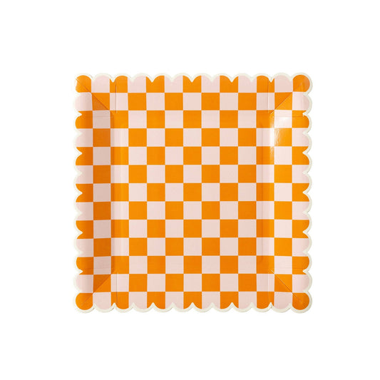 Checkered Paper Plate (Orange)